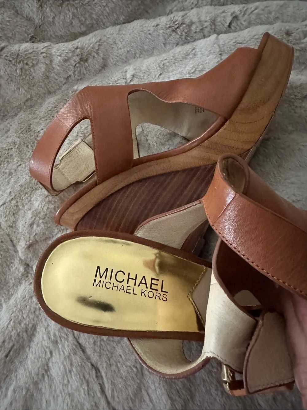 Michael Kors Josephine Wedge Sandal with Gold Buckle